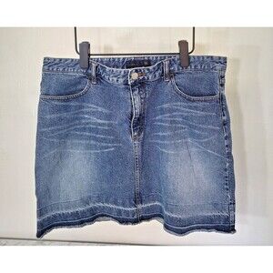 J Crew Skirt Womens 14 Blue Mini Jean Stretch Dark Wash Denim 5 Pocket Zip Fly